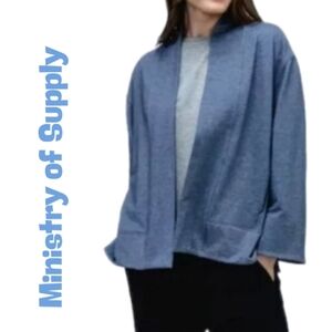 Ministry of Supply Womens Blue Wool Blend Leisure Wear Open Front Cardigan Sz M